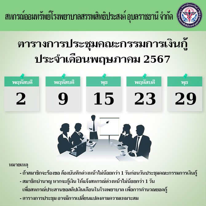 ตารางการประชุมคณะกรรมการเงินกู้ประจำเดือนพฤษภาคม 2567