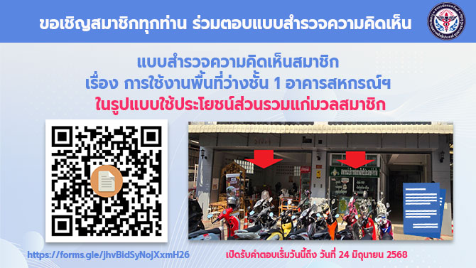 แบบสำรวจความคิดเห็นสมาชิกเรื่อง การใช้งานพื้นที่ว่างชั้น 1 บริเวณร้านสหกรณ์บริการเก่า กับบริเวณร้านอาหารเก่า อาคารสหกรณ์ออมทรัพย์ แบบใช้เป็นประโยชน์ส่วนรวม