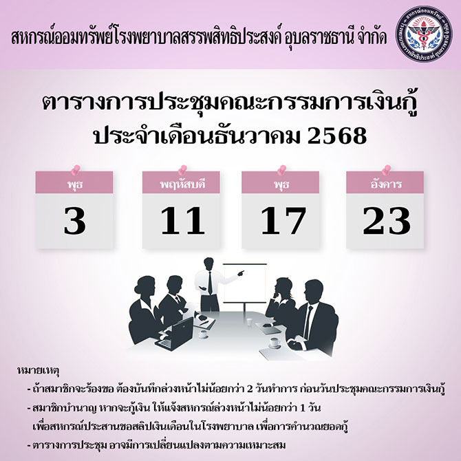 ตารางการประชุมคณะกรรมการเงินกู้ประจำเดือนธันวาคม 2568