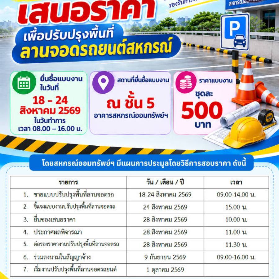 เชิญผู้สนใจเสนอราคาเพื่อปรับปรุงพื้นที่ลานจอดรถยนต์